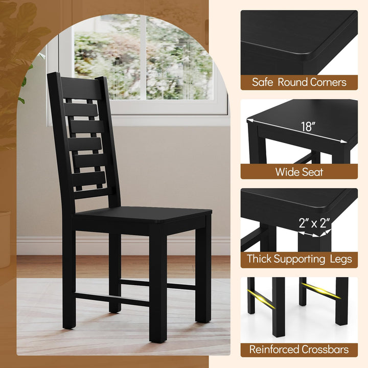 Giantex Wooden Dining Chairs Set 100% Solid Rubber Wood Kitchen Chair with High & Tilted Backrest