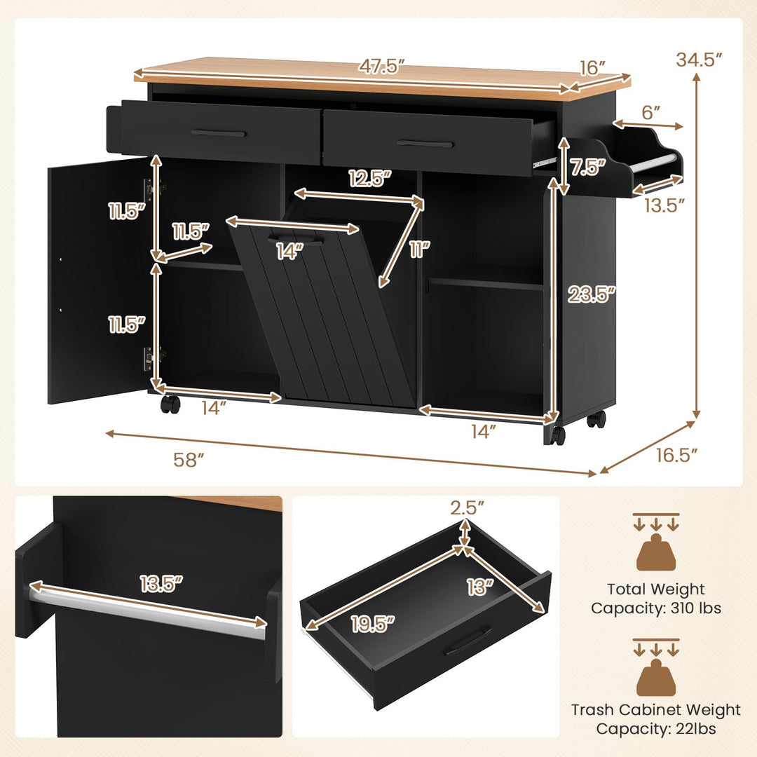 Giantex Kitchen Island w/Trash Bag Storage
