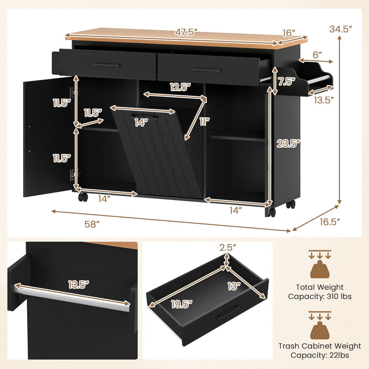 Giantex Kitchen Island w/Trash Bag Storage
