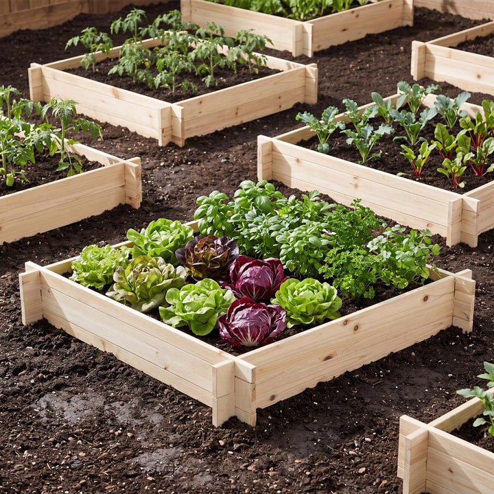 Giantex 40" x 40" Square Fir Wood Planter Box with Open-Ended Base for Vegetables Flowers Herbs