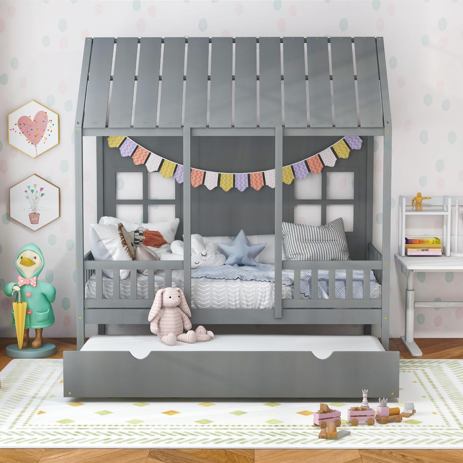 Giantex Twin House Bed with Trundle