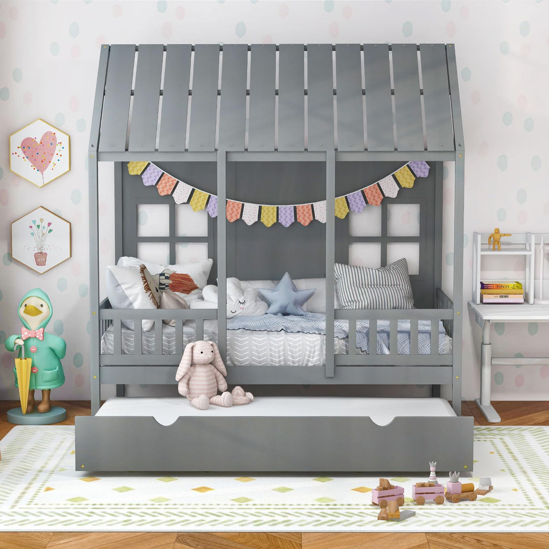 Giantex Twin House Bed with Trundle
