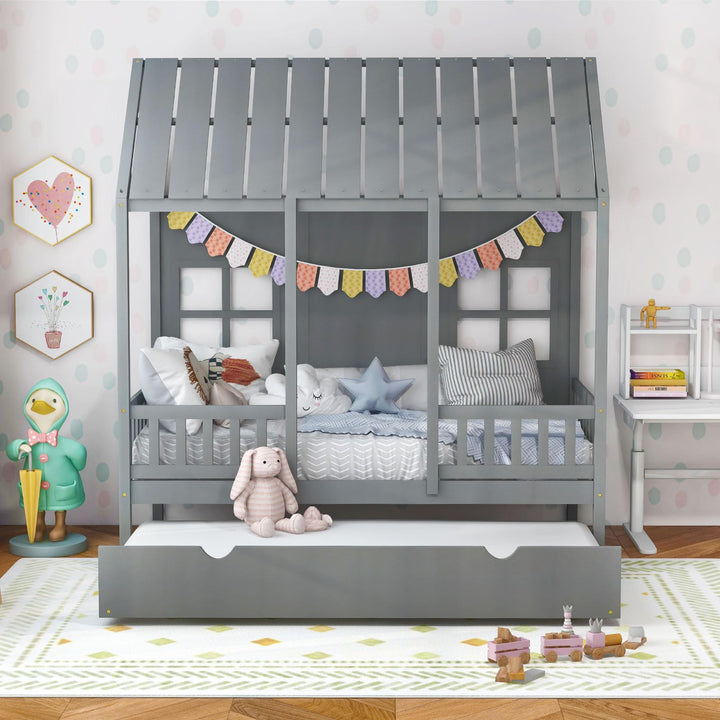 Giantex Twin House Bed with Trundle