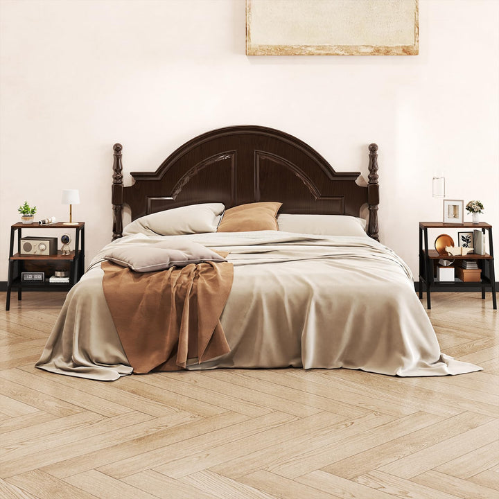 Giantex Industrial Nightstand 3-Tier End Table with 2 Open Shelves and Metal Mesh Compartment