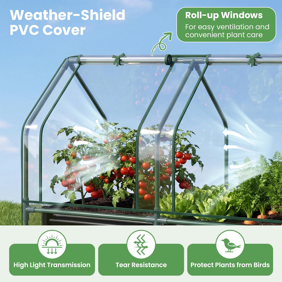 Giantex 4x2x3 FT Galvanized Raised Garden Bed with Greenhouse Cover