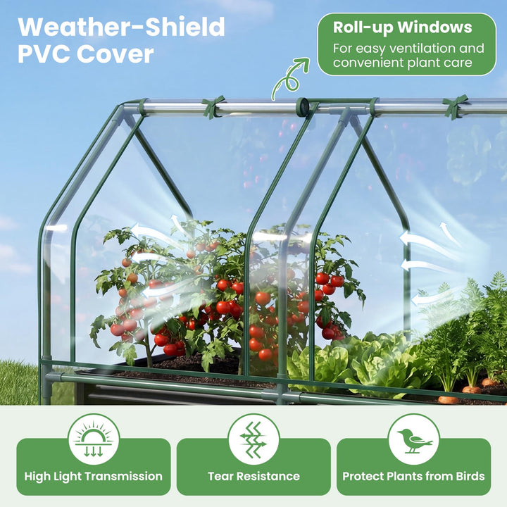 Giantex 4x2x3 FT Galvanized Raised Garden Bed with Greenhouse Cover