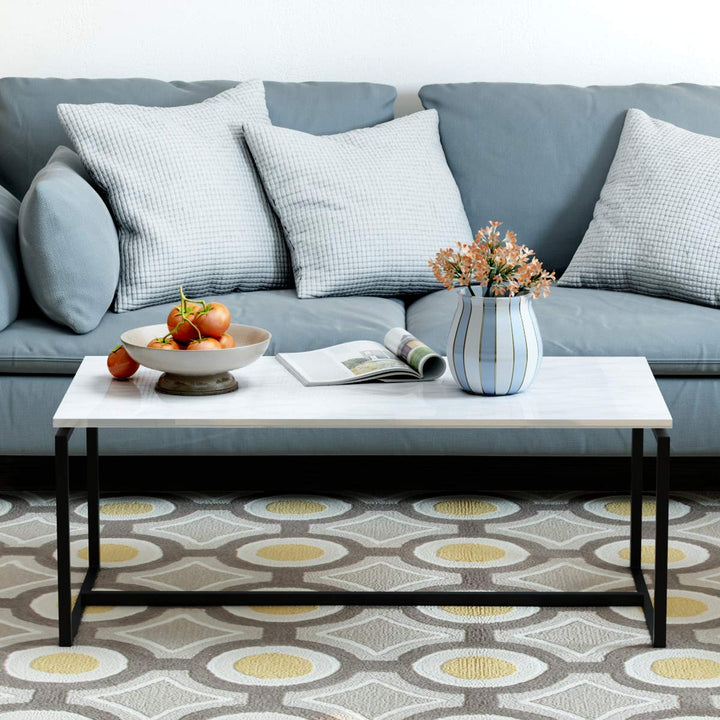 Giantex Coffee Accent Tea Table | Steel Metal Pine Frame Tables W/Faux Marble Top Cocktail Table