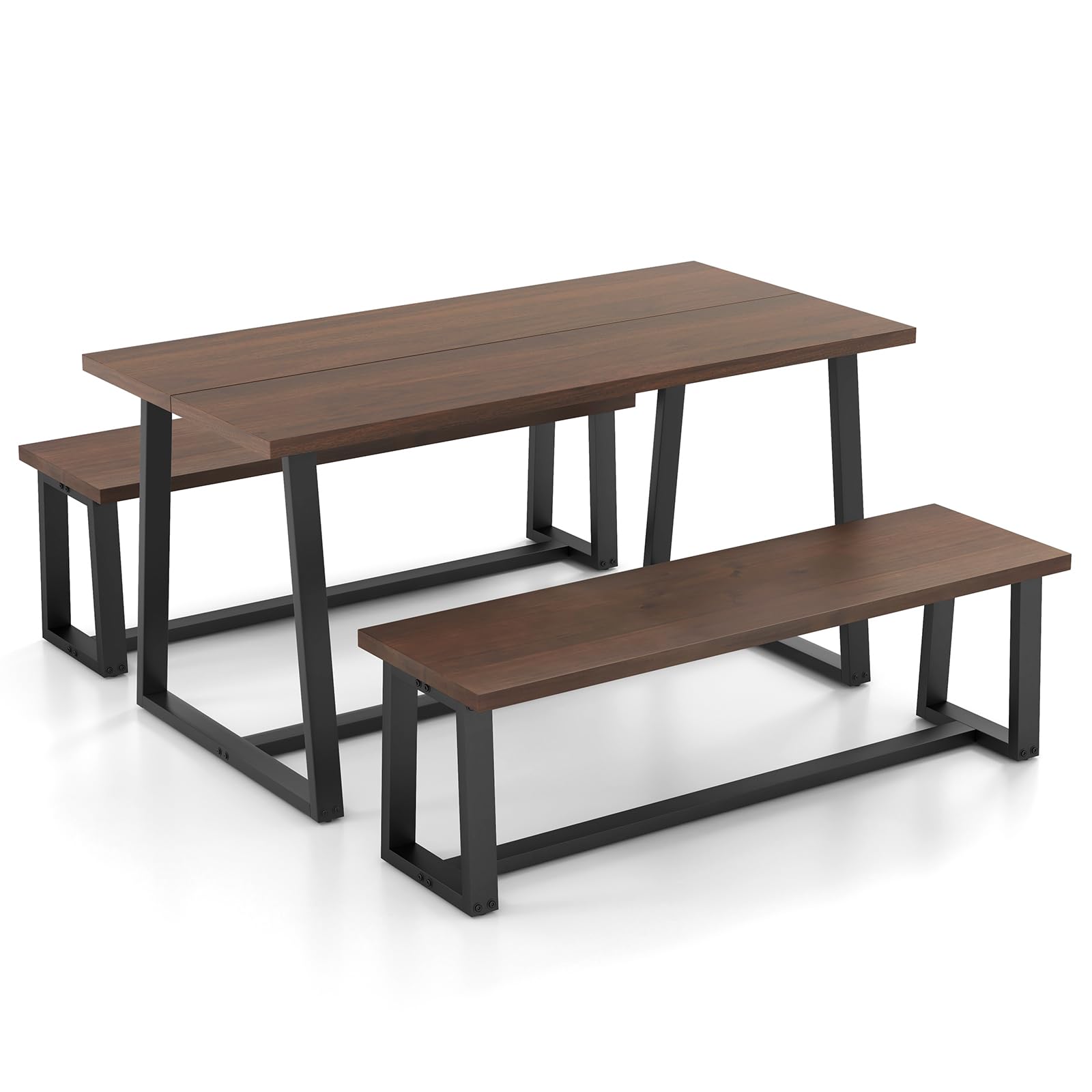 Giantex Dining Table Set for 4, 63” Table and 56.5” Benches Set for 4-6 People with Metal Frame