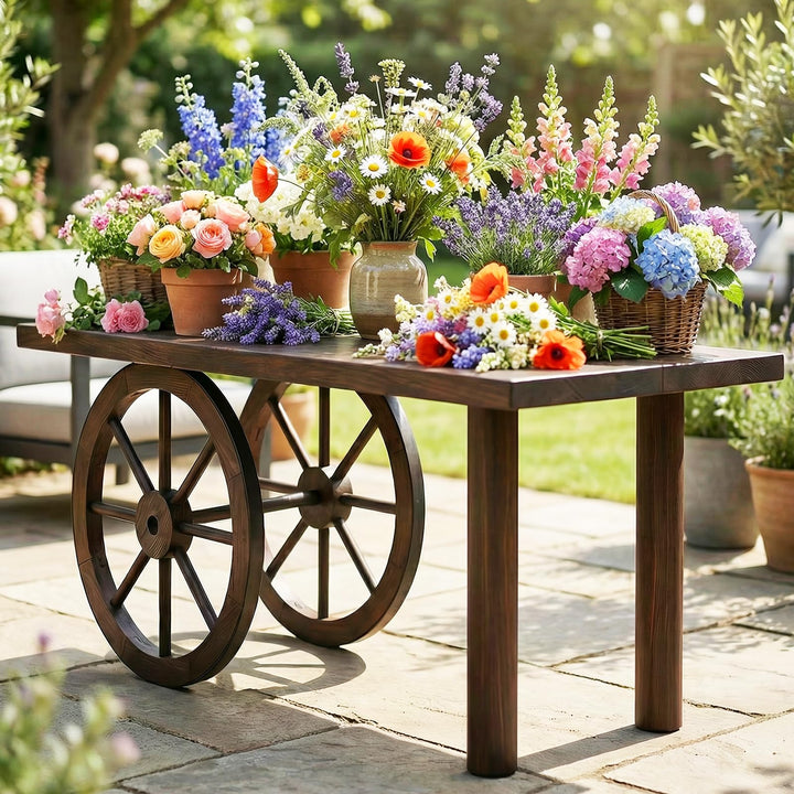 Giantex 24-Inch Wagon Wheels 2/4 Pieces Carbonized Solid Fir Wood