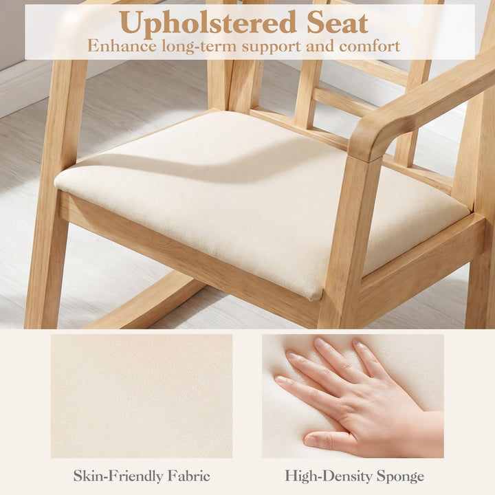 Giantex Wooden Solid Rubber Wood Rocker with Fabric Upholstered Seat (1/2)