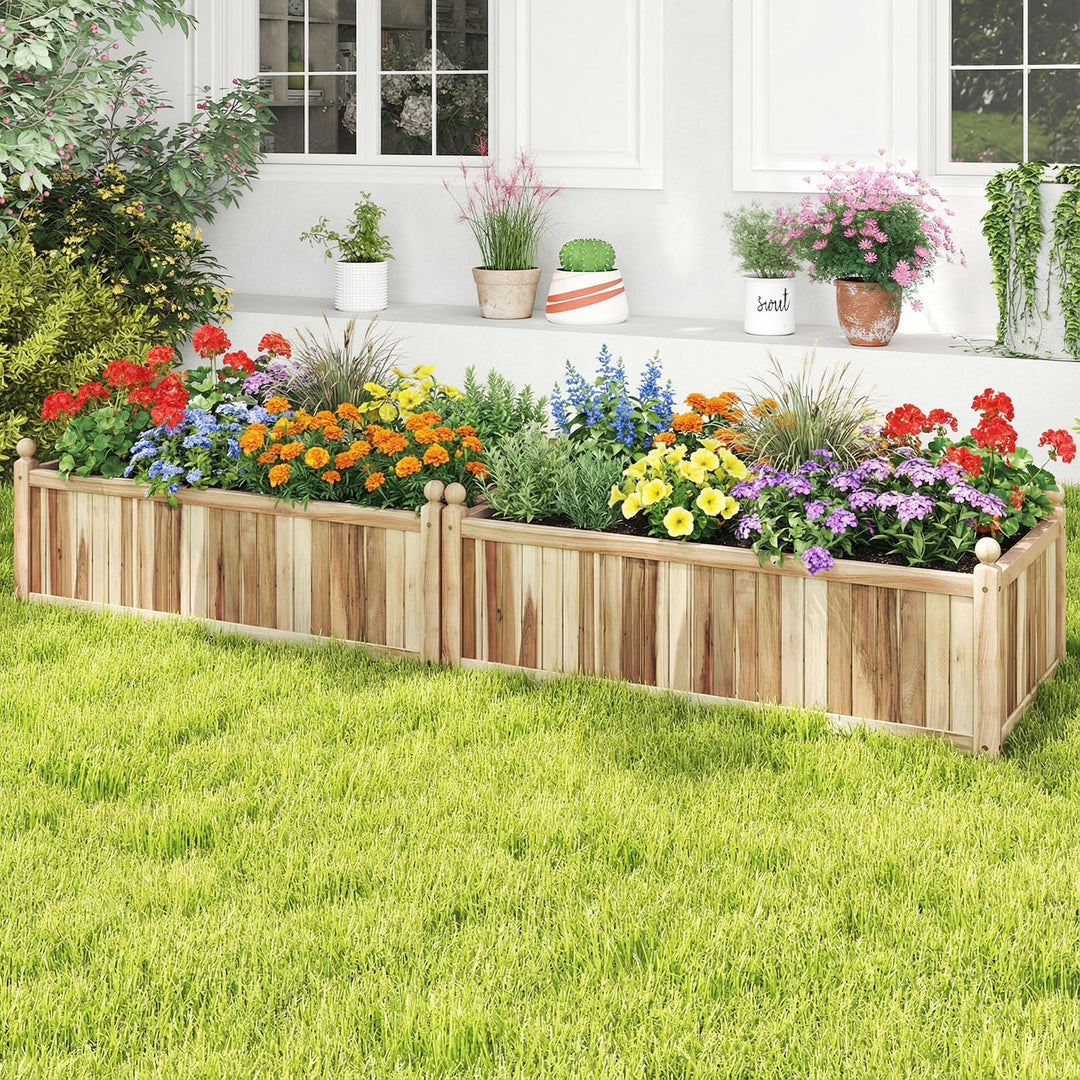 Giantex Wooden Raised Garden Bed Natural Acacia Wood Rectangular Planter Box with Liner