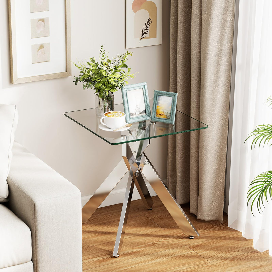 Giantex Glass Side Table Square Sofa Couch End Table