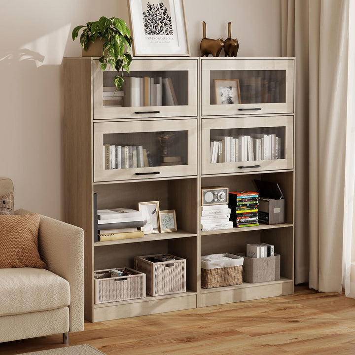 Giantex  4-Tier Tall Bookcase with Flip-up Doors