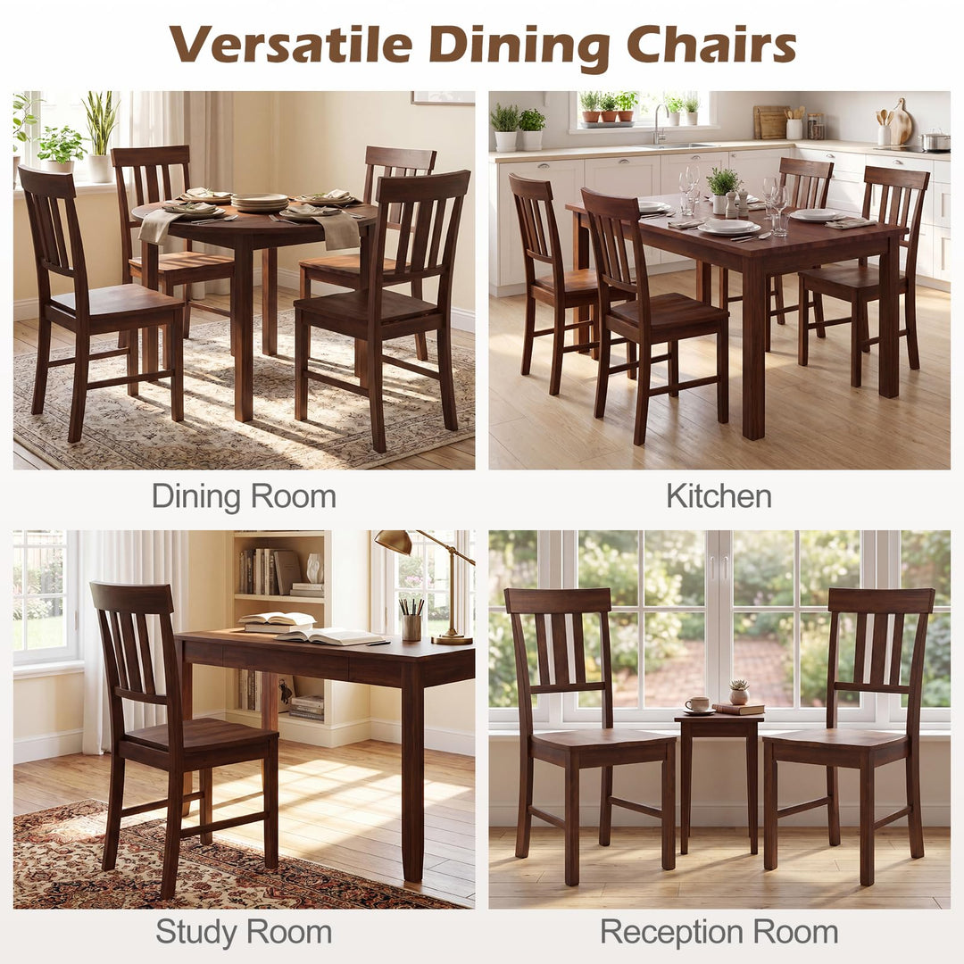 Giantex Wooden Dining Chairs Set of 2/4 with Slat Back &amp; Contoured Seat