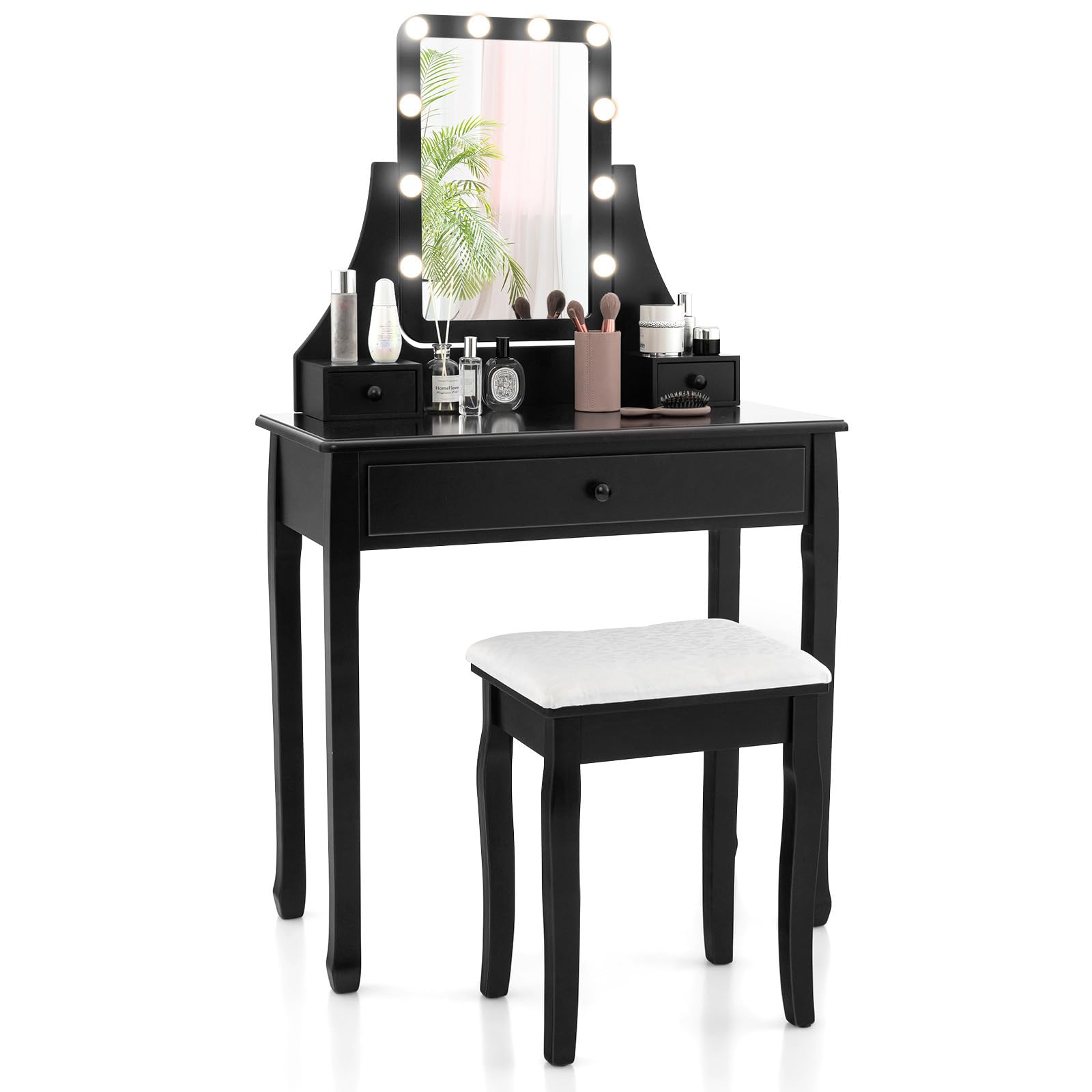 CHARMAID Makeup Vanity Desk with Lighted Mirror, 3 Color Lighting Modes, Adjustable Brightness, 3 Drawers