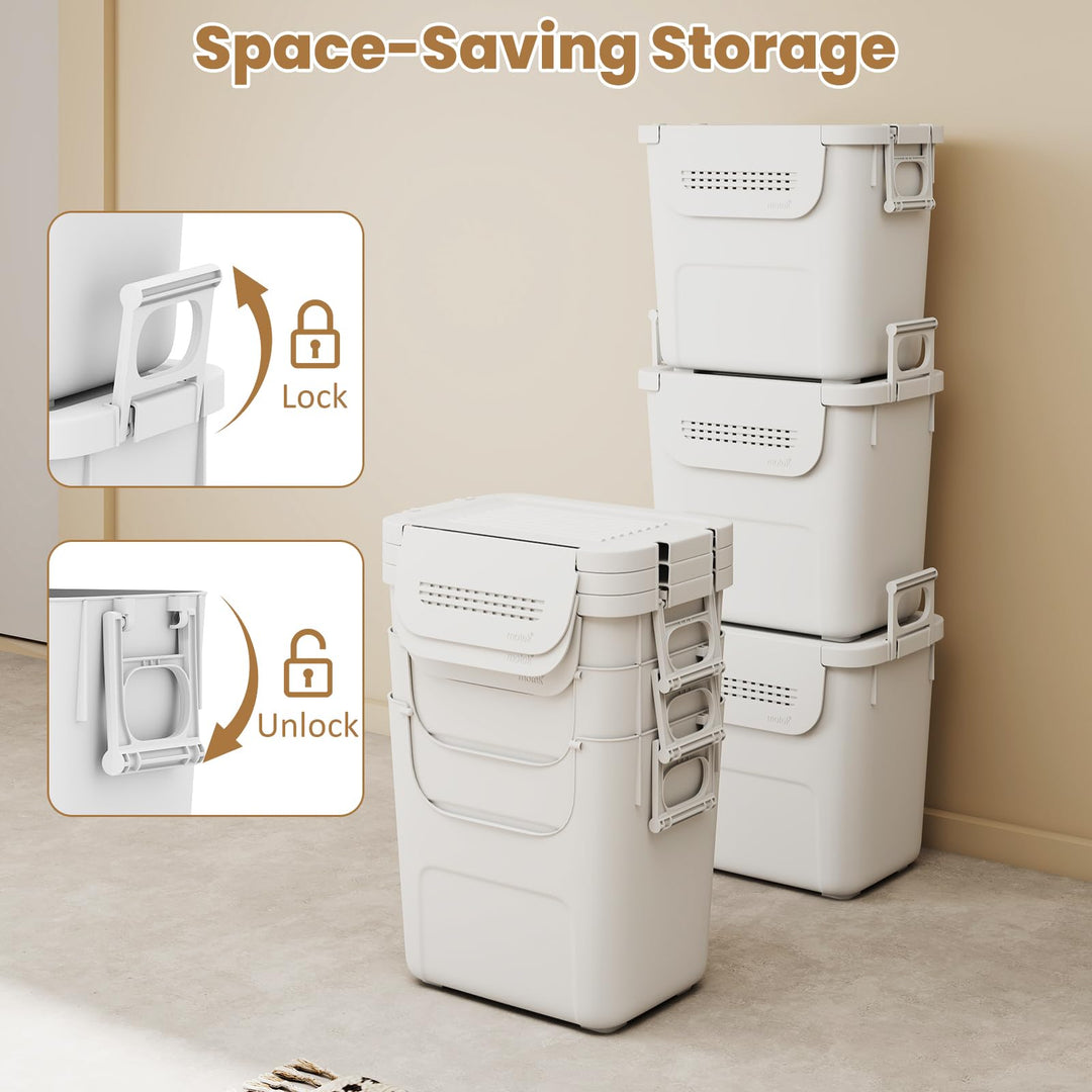 Giantex 3 Pieces Plastic Storage Bins Stackable with Front Door and Side Handles