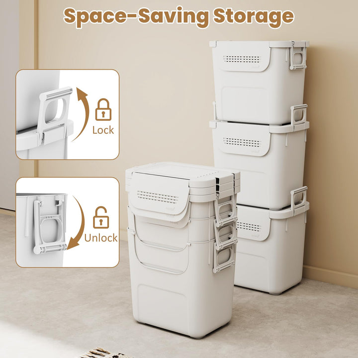 Giantex 3 Pieces Plastic Storage Bins Stackable with Front Door and Side Handles