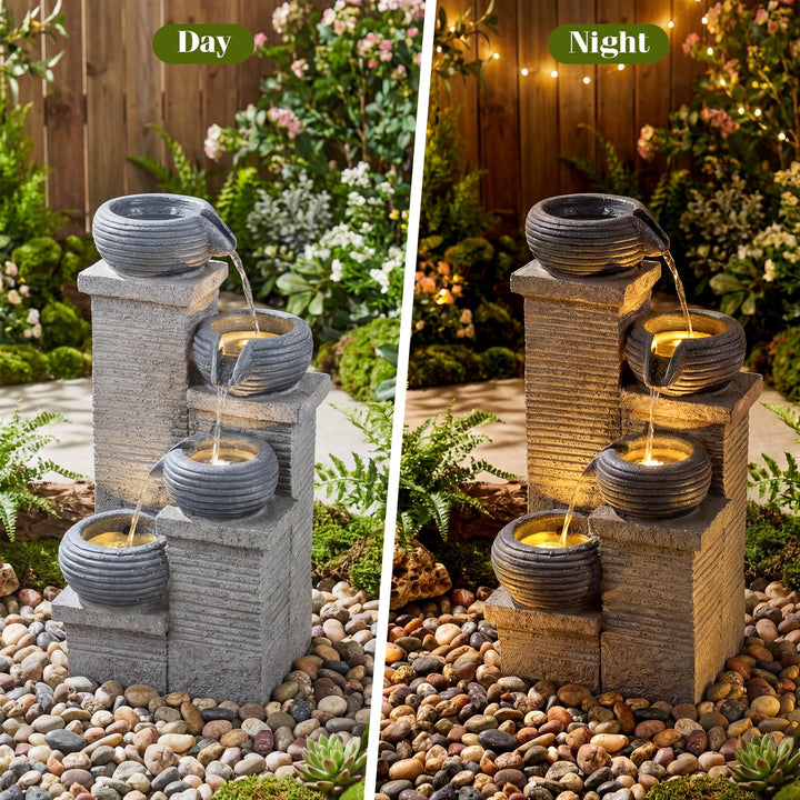 Giantex 4-Tier Water Fountain Outdoor with Warm LED Lights & Pump