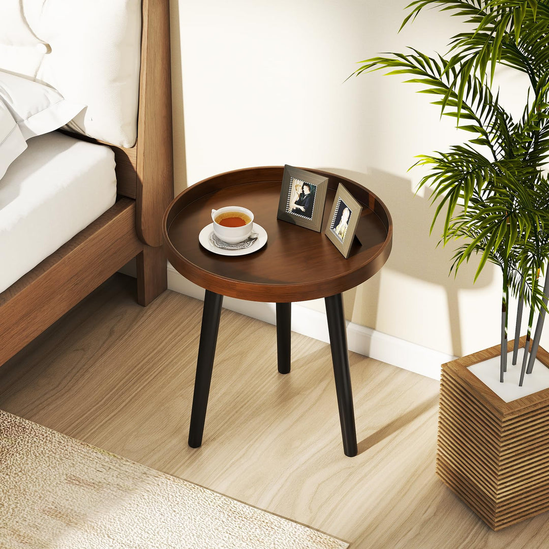 Giantex Mid Century Modern Side Table with Wooden Tray and Bamboo Legs