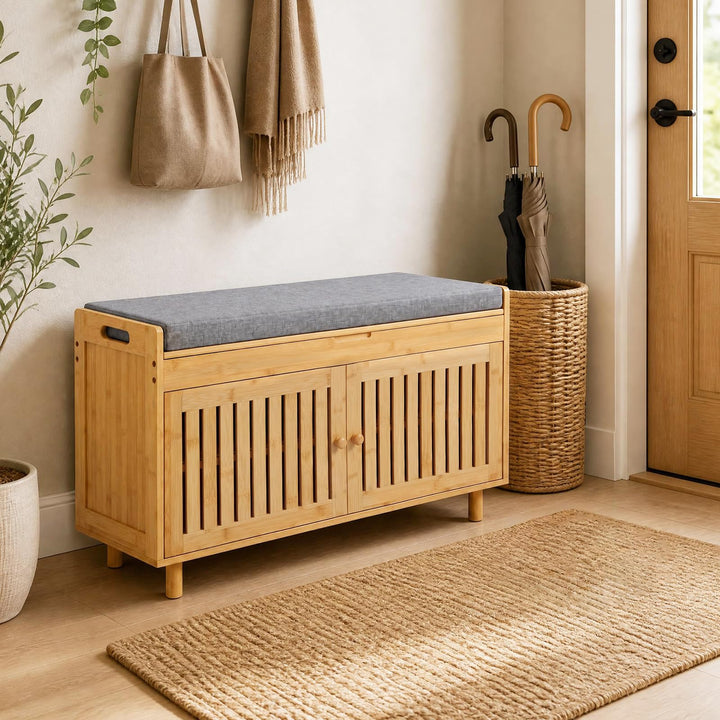 GIANTEX 36" Bamboo Shoe Storage Bench with Lift Top &amp; Cushion