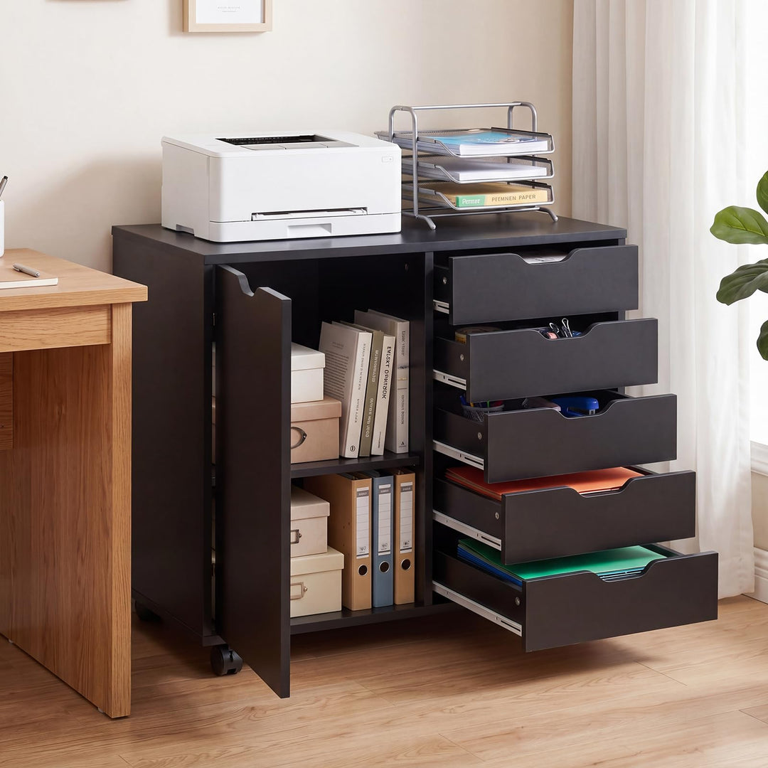 Giantex 5 Drawer Storage Cabinet on Wheels with Adjustable Shelf