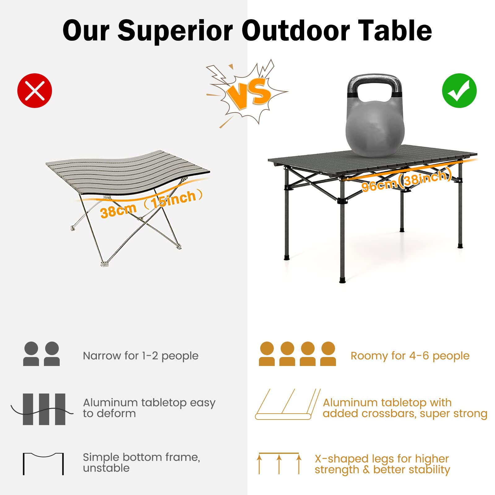 Giantex Folding Camping Table for 4-6 People, Roll-Up Lightweight Picnic Table with Large Aluminum Tabletop & Carrying Bag (Black)