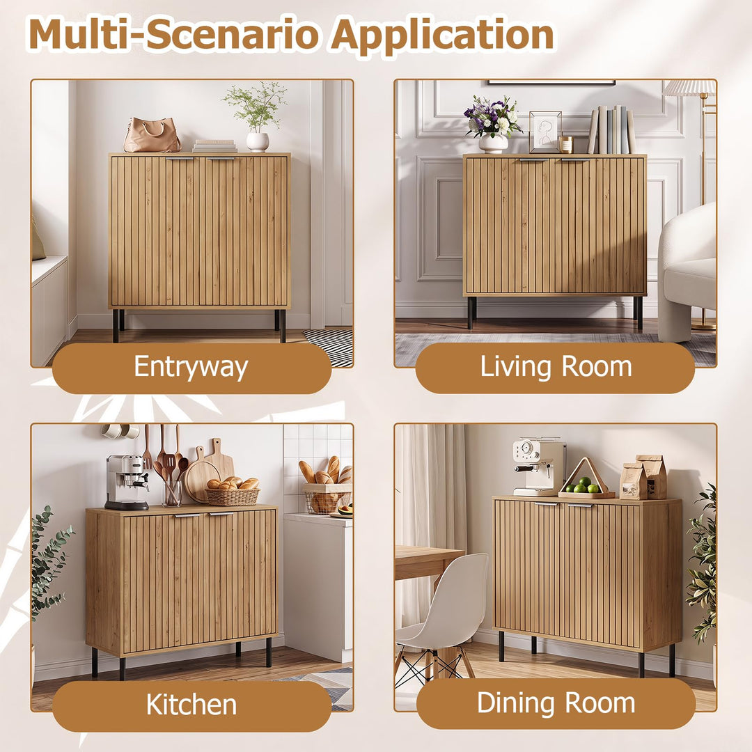 GIANTEX Fluted Buffet Cabinet | 2-Door Sideboard w/Storage