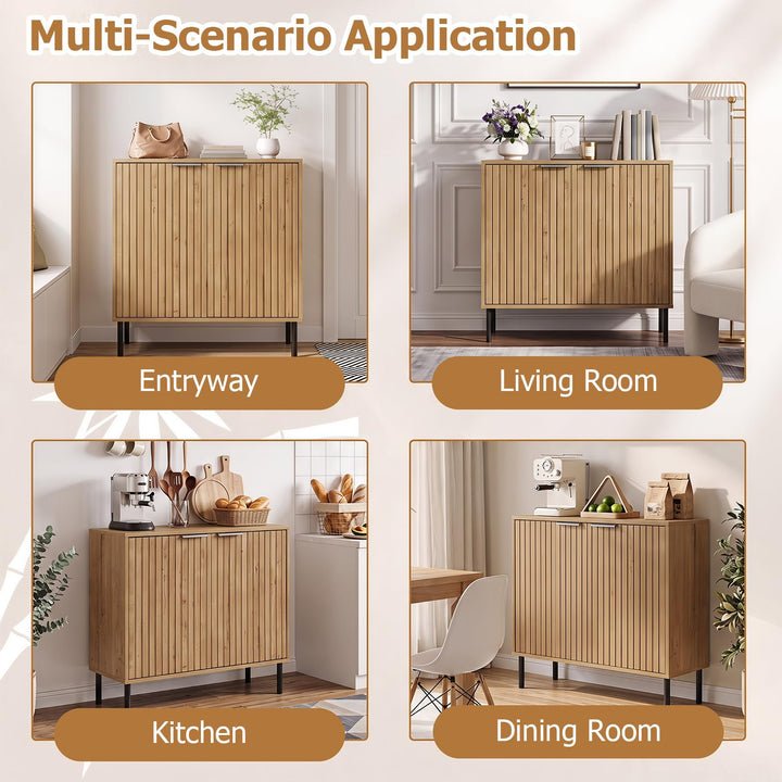 GIANTEX Fluted Buffet Cabinet | 2-Door Sideboard w/Storage