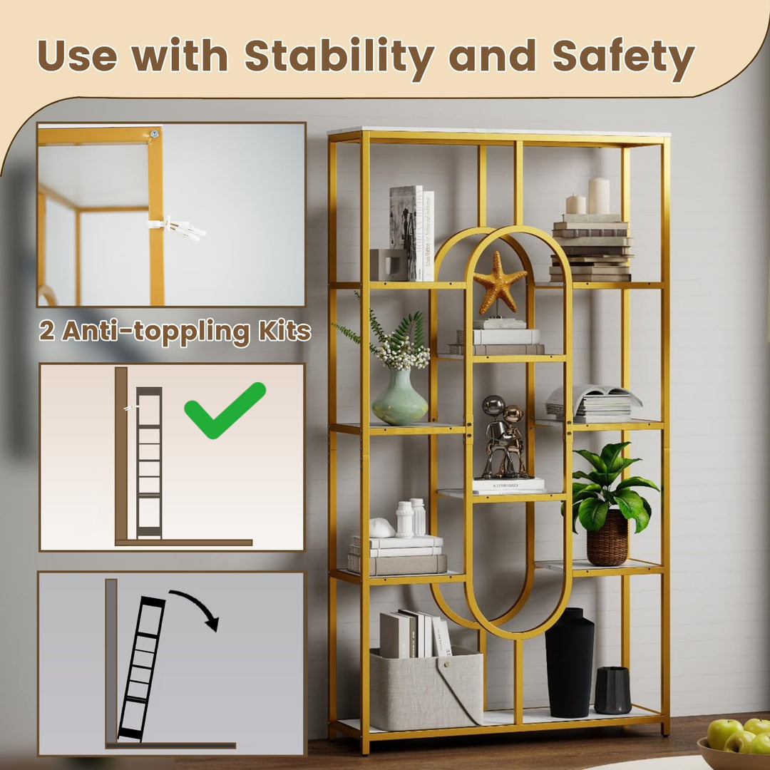 Giantex 5-Tier Bookshelf 69" Tall Geometric Bookcase w/ 10 Open Shelves
