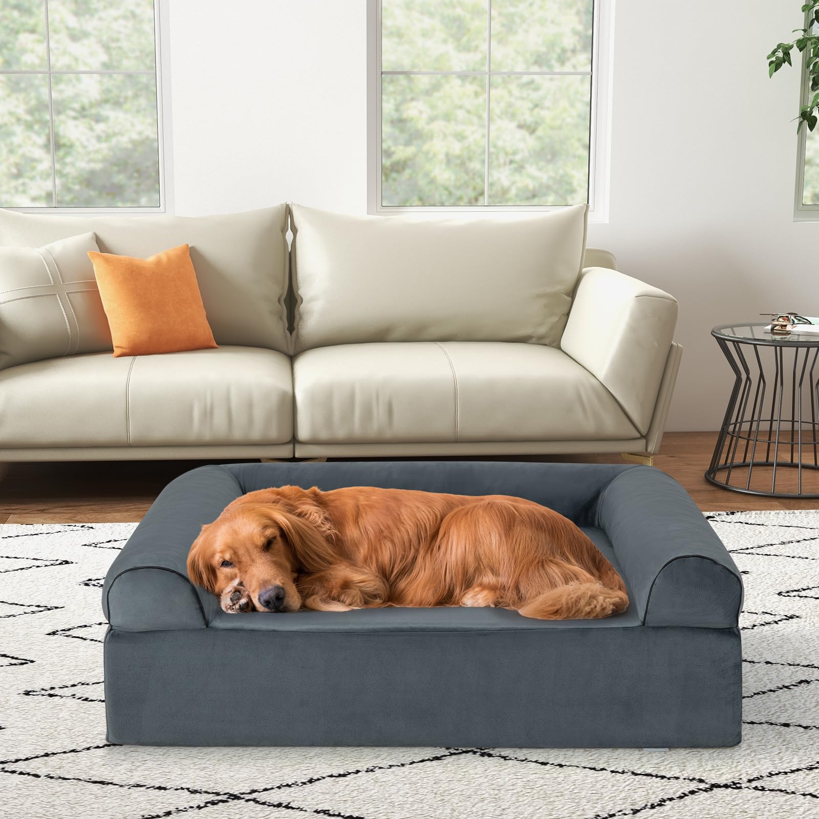Giantex Cooling Gel Dog Bed for Large Dogs, 40" L Memory Foam Dog Sofa Bed with Washable Cover