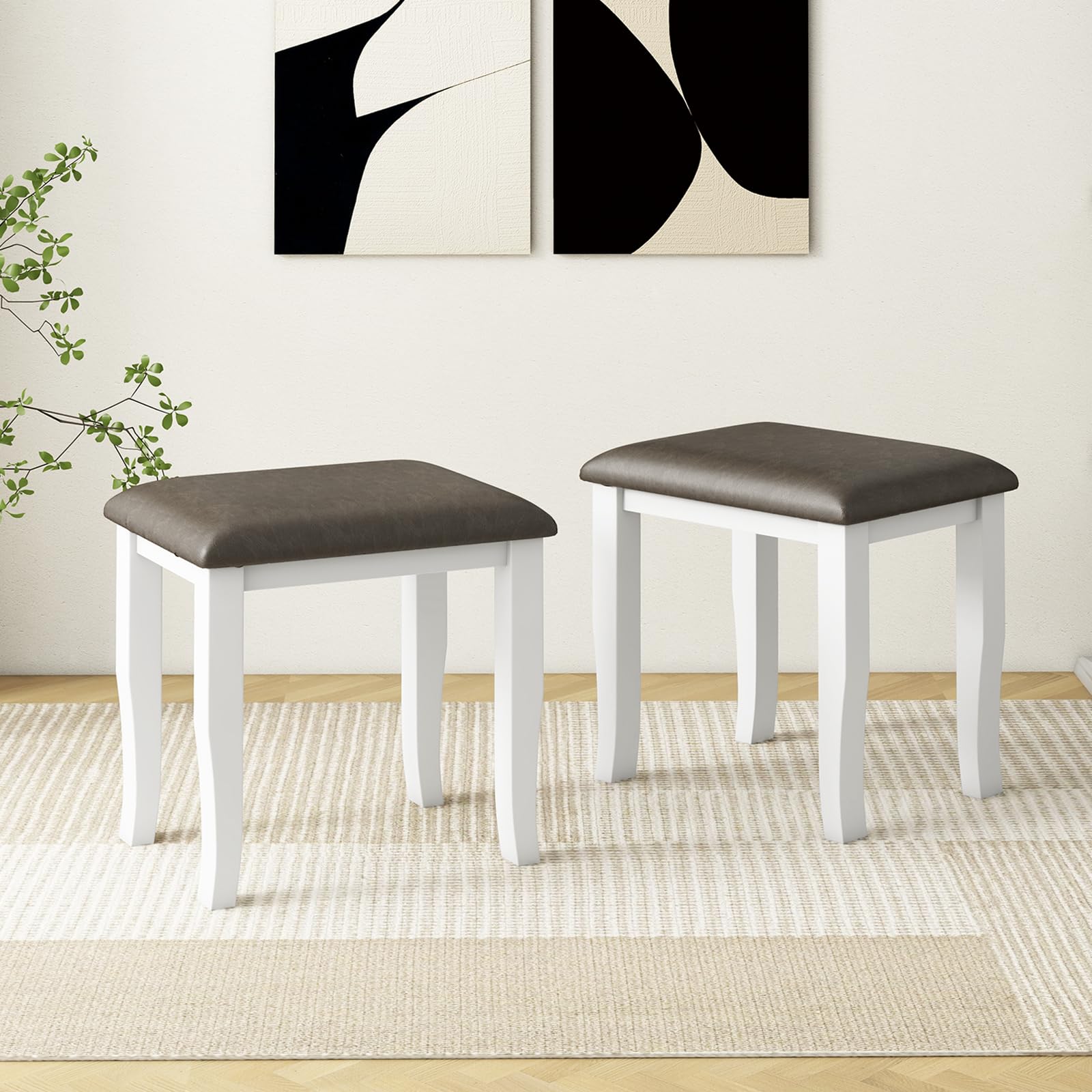 CHARMAID Vanity Stools 2 Pack - Ottoman Foot Stool Set of 2