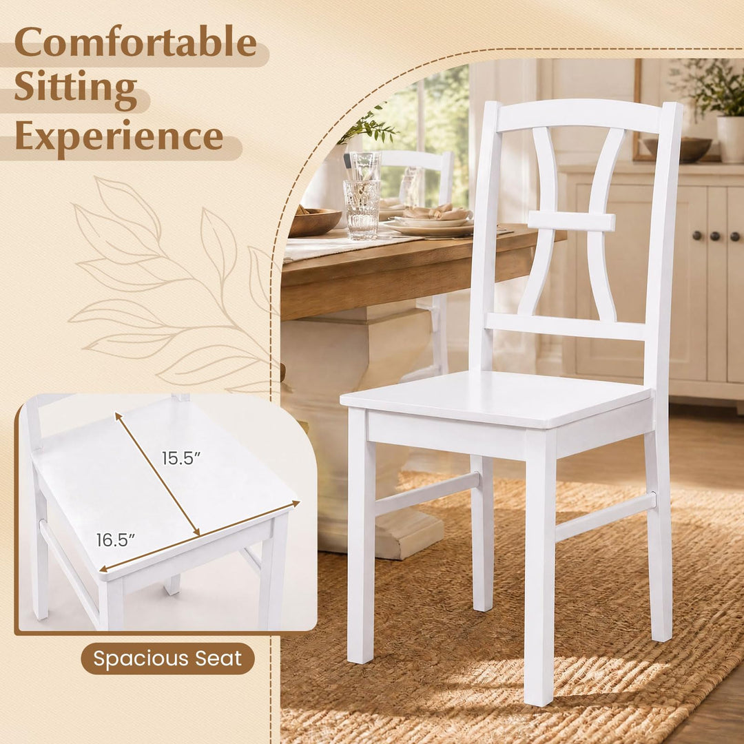 GIANTEX Solid Wood White Kitchen Chairs w/ Elegant High Back (2/4)