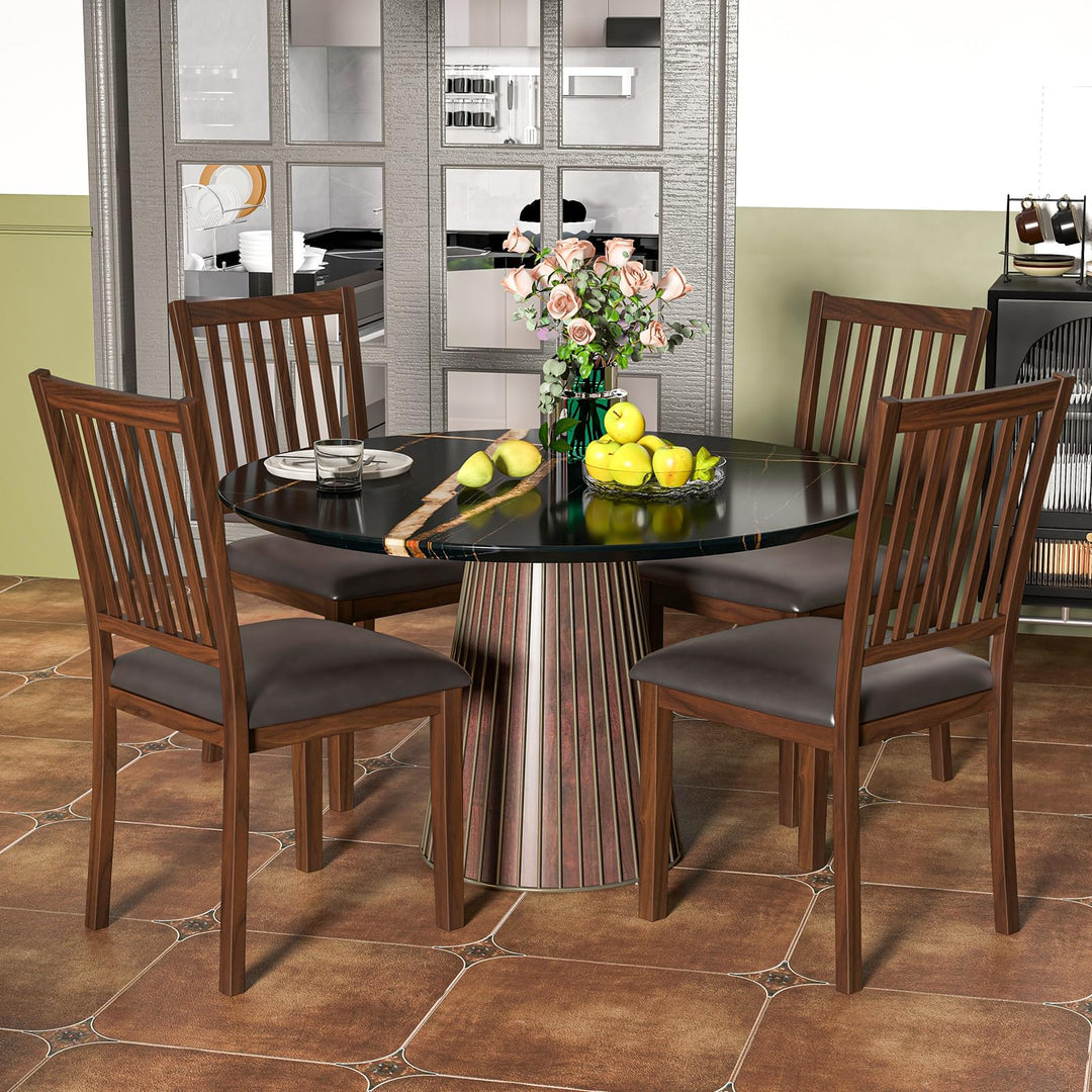 Giantex Wooden Dining Chairs Set, Upholstered Kitchen Chairs w/Slat Back, Wear-Resistant PVC Leather