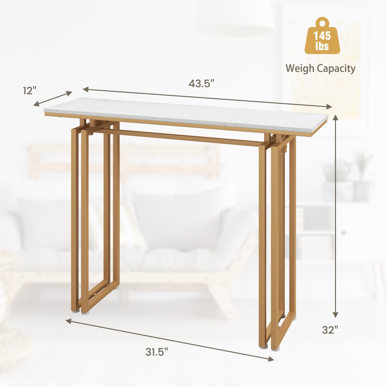 Giantex 43.5" Console Table for Entryway - Faux Marble Sofa Table