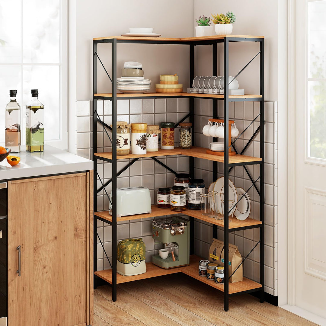 GIANTEX 5-Tier Corner Bookshelf for Living Room