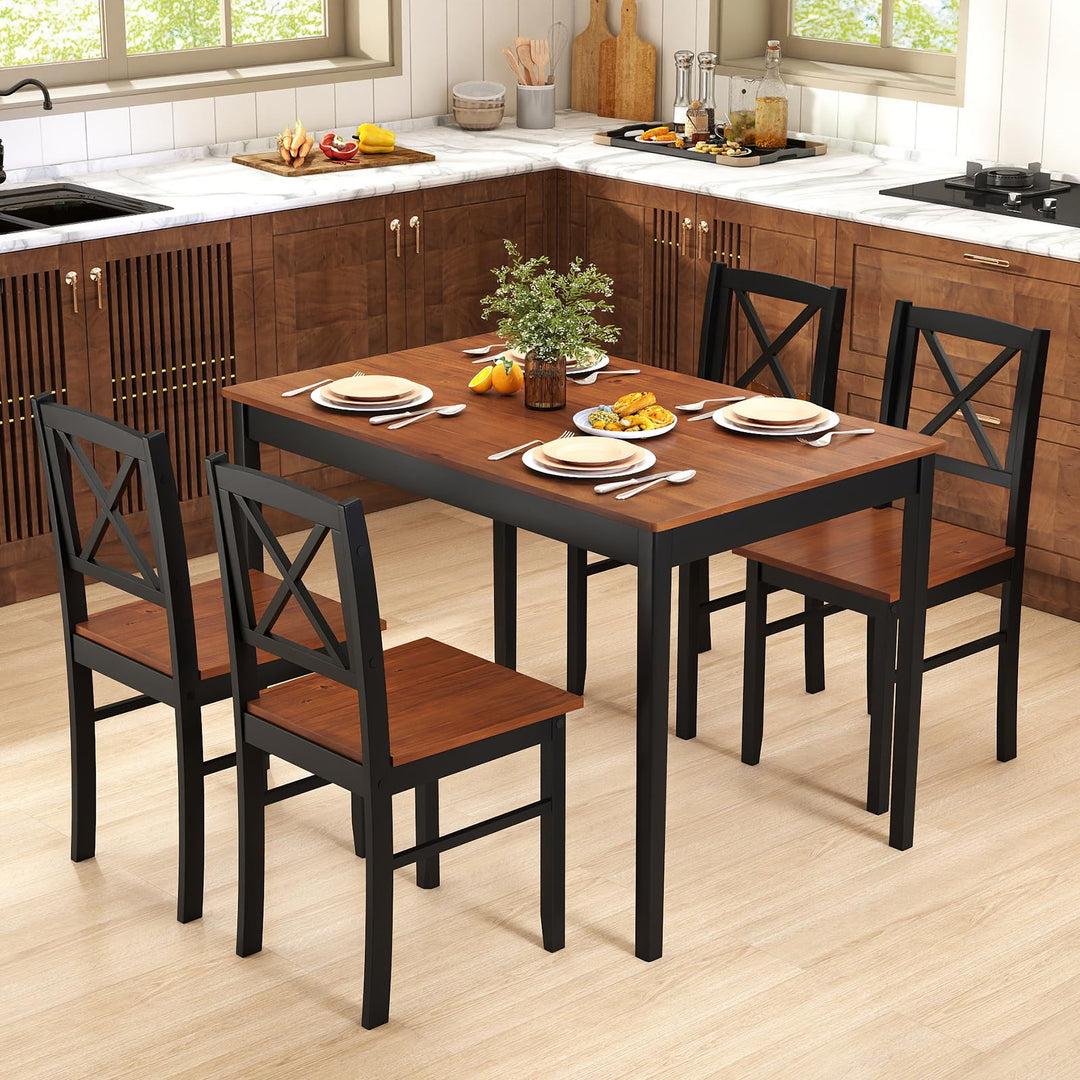 Giantex 5-Piece Dining Table Set Rectangular Kitchen Table & 4 Chairs with Rubber Wood Legs