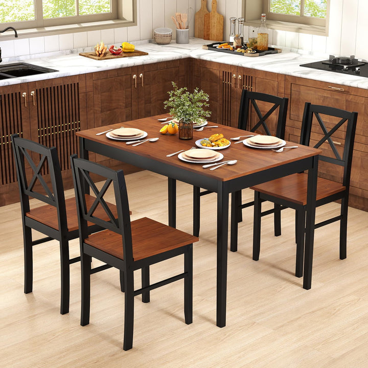 Giantex 5-Piece Dining Table Set Rectangular Kitchen Table & 4 Chairs with Rubber Wood Legs