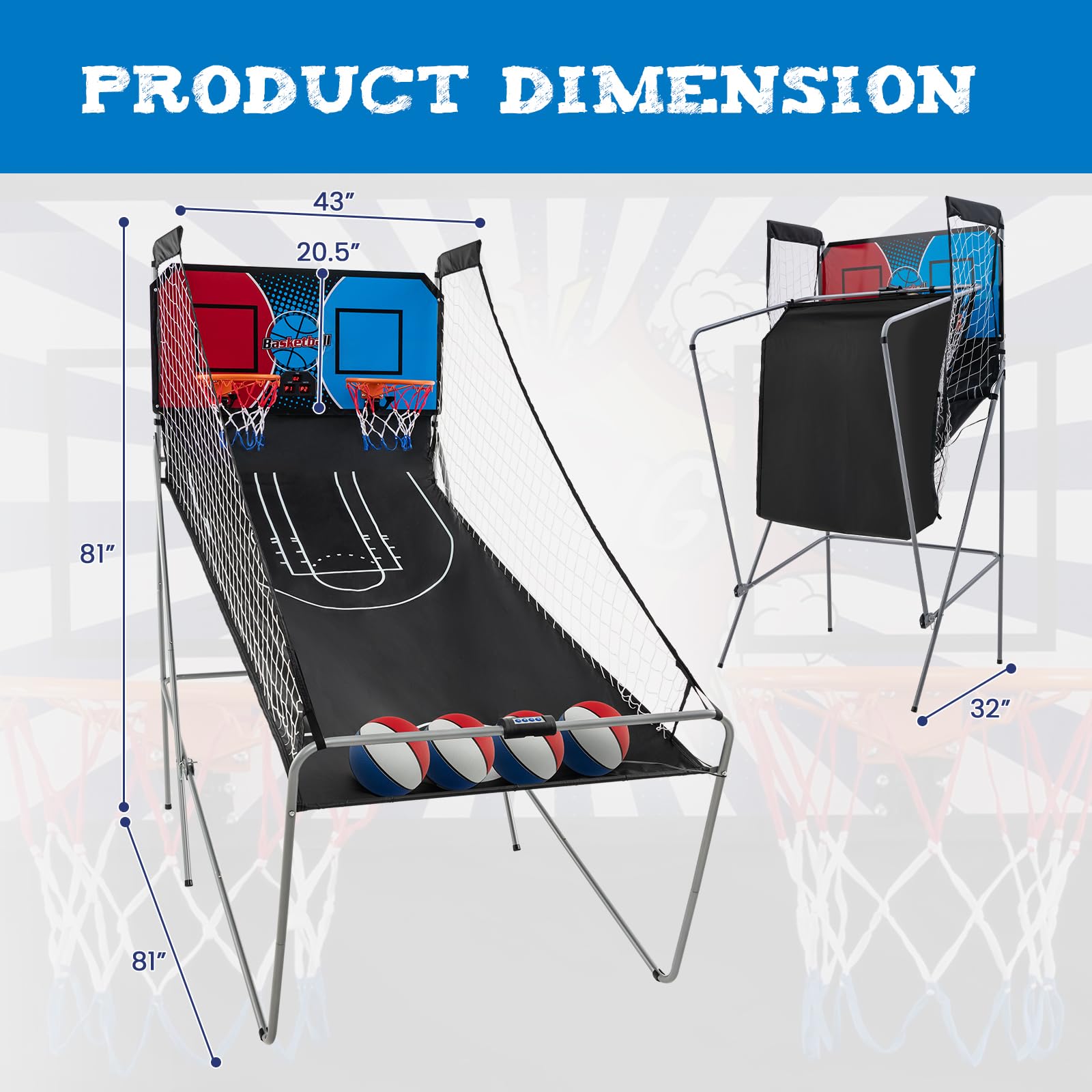 Giantex Folding Basketball Arcade Game, Dual Shot Electronic Basketball Hoop Arcade Game with 8 Game Modes