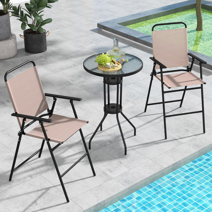 Giantex 3 PCS Outdoor Bistro Set, Patio Bar Table with 2 Folding Chairs