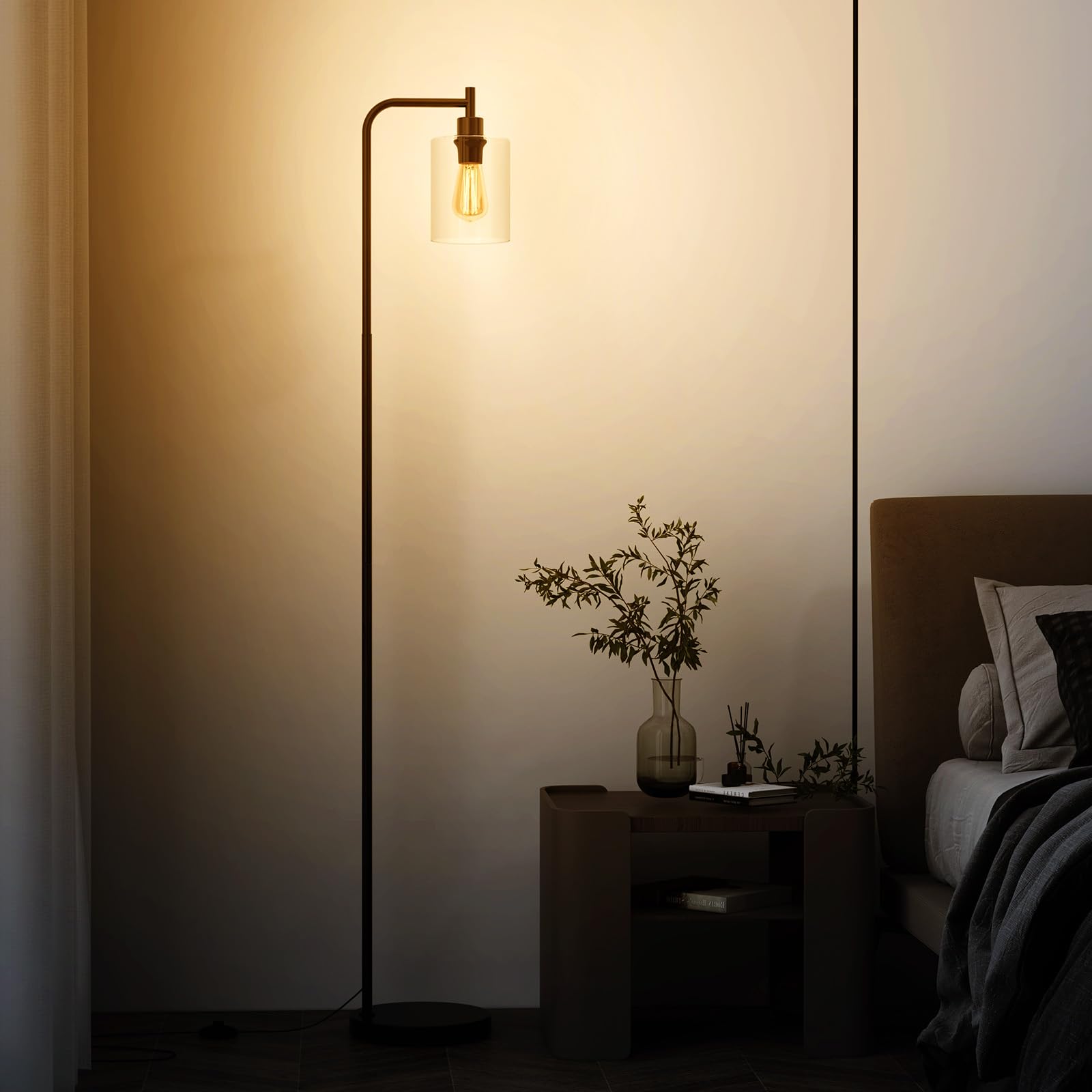 Giantex Industrial Floor Lamp, 66" Tall Pole Lamp with Clear Glass Lampshade