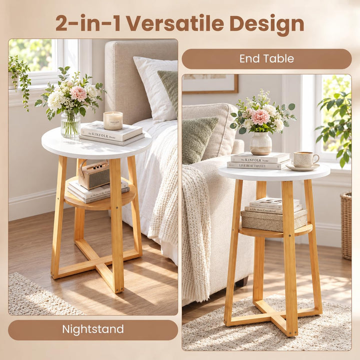 GIANTEX 2-Tier Small Round Side Tables Set of 2