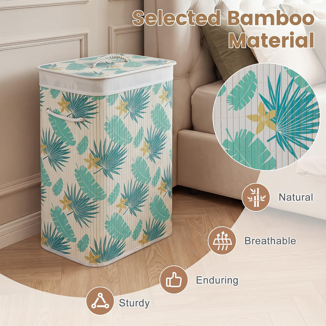 Giantex 19 Gal Bamboo Laundry Hamper w/Removable Liner &amp; Portable Handles