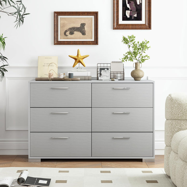 Giantex Storage Cabinet with 6 Drawers, Metal Legs & Handles, Anti-Toppling Devices, Grey