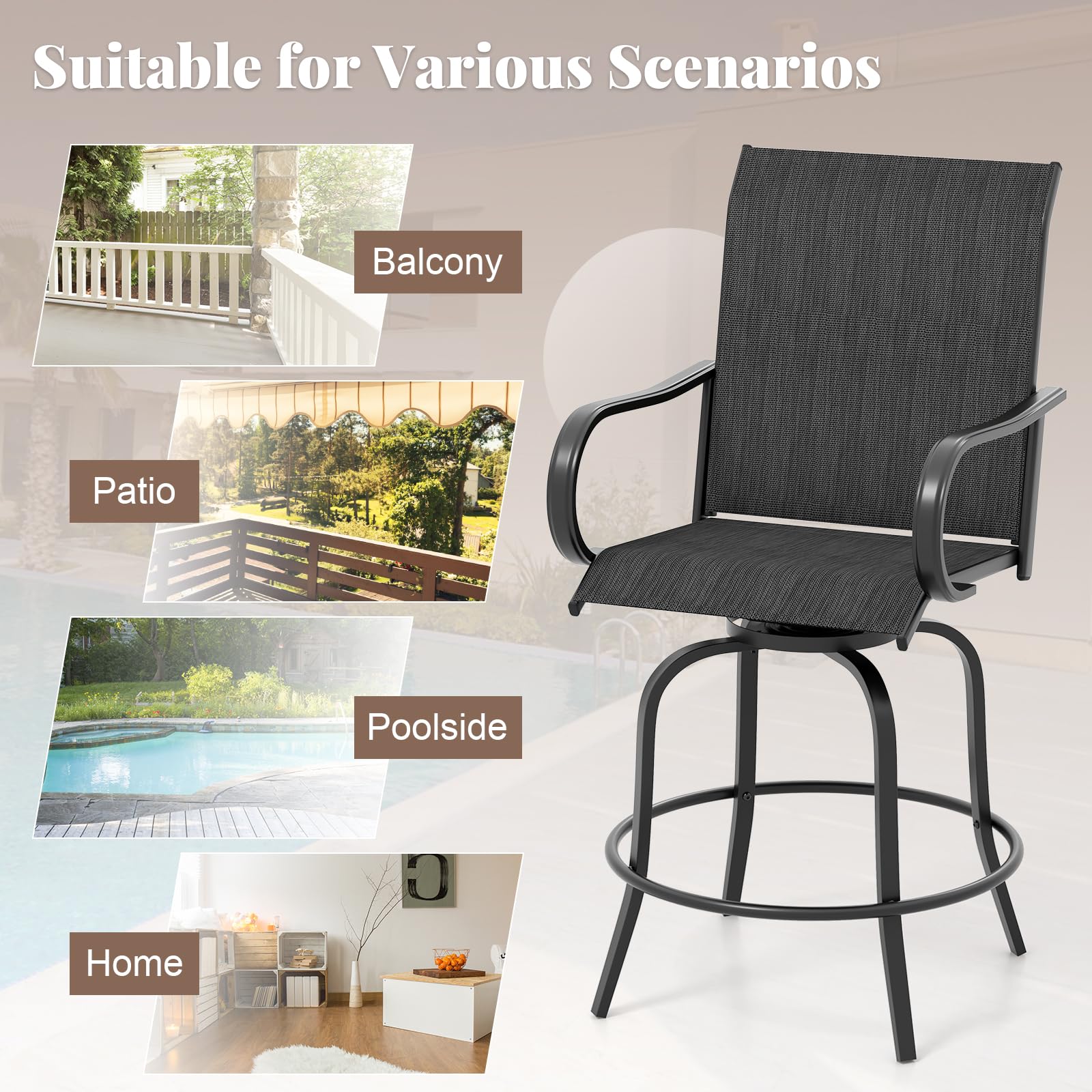 Giantex Swivel Outdoor Bar Stools, All-Weather Bar Height Patio Chairs