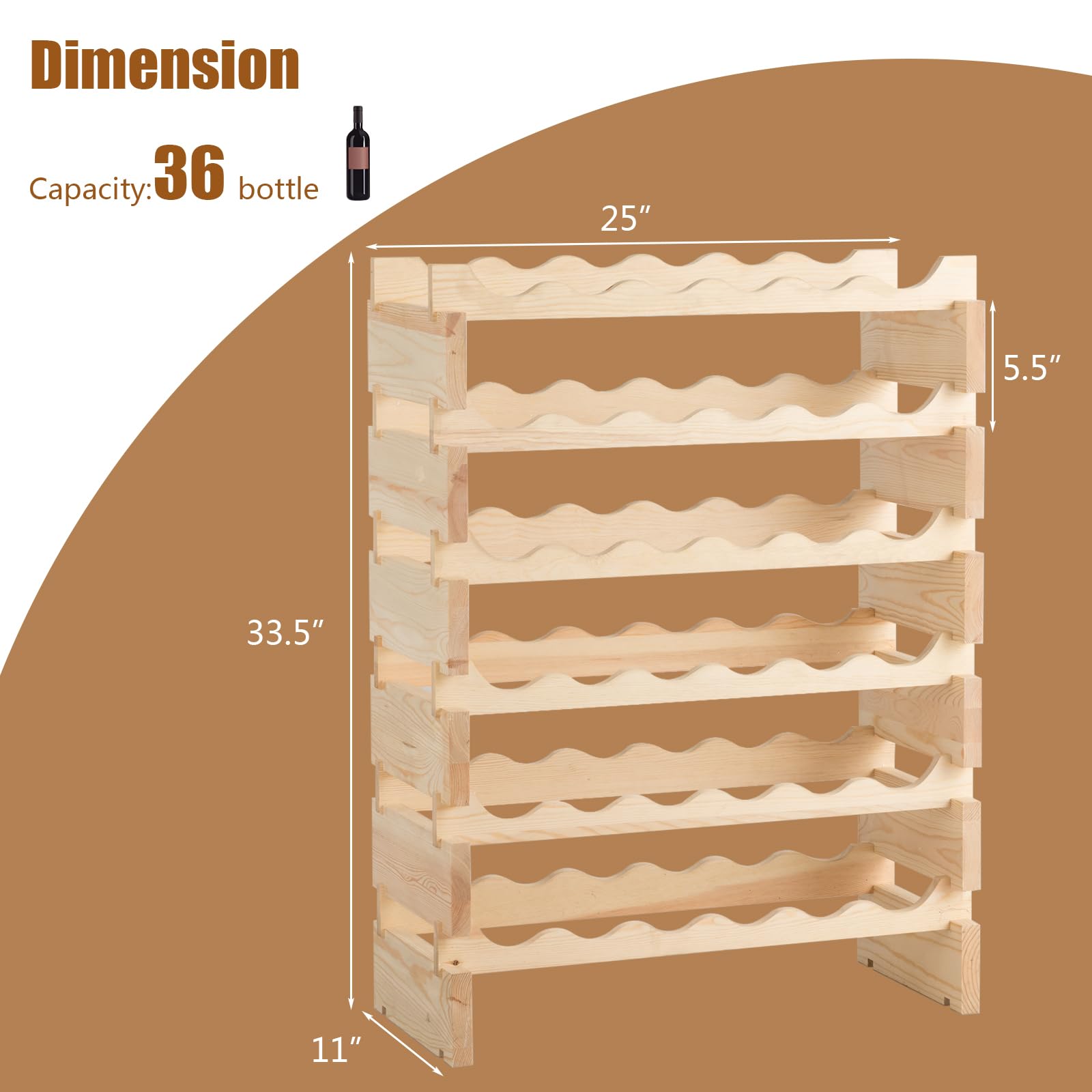 Giantex 36 Bottle Modular Wine Rack, 6 Tier Wine Display Shelves 25 L X 11 W X 33.5 H inch