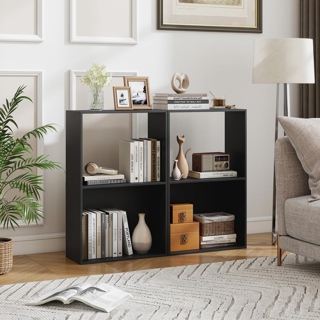Giantex 3-Tier Bookshelf | 2-Cube Bookcase w/Open Storage Compartment (1/2)