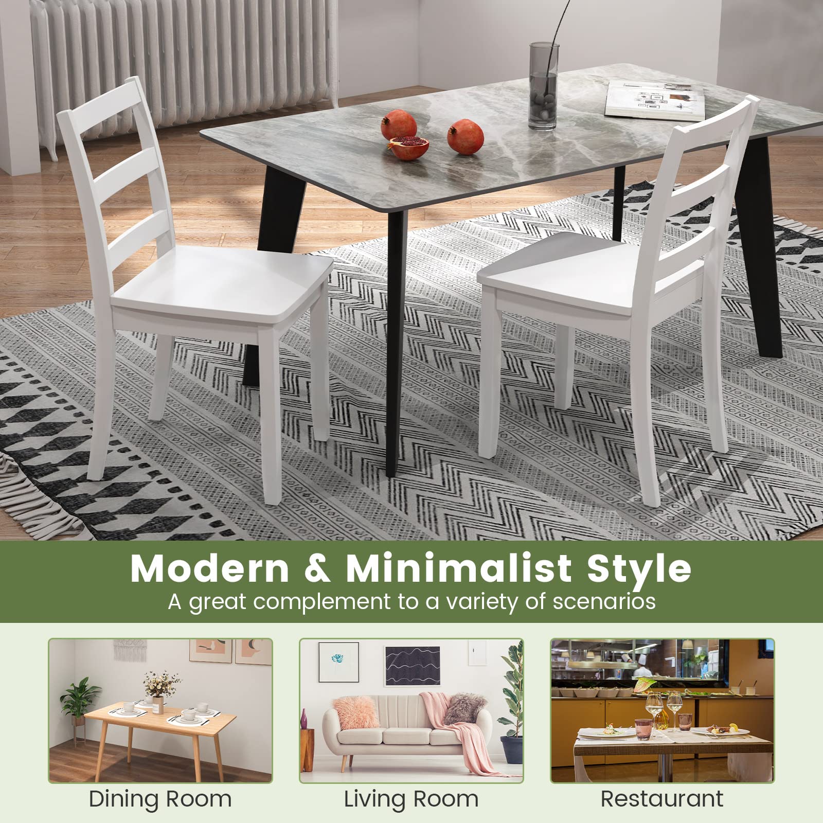 Wood Dining Chairs, White - Giantex