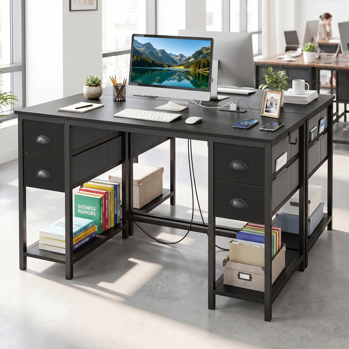 Giantex 48" Computer Desk with Power Outlet &amp; 4 Fabric Drawers