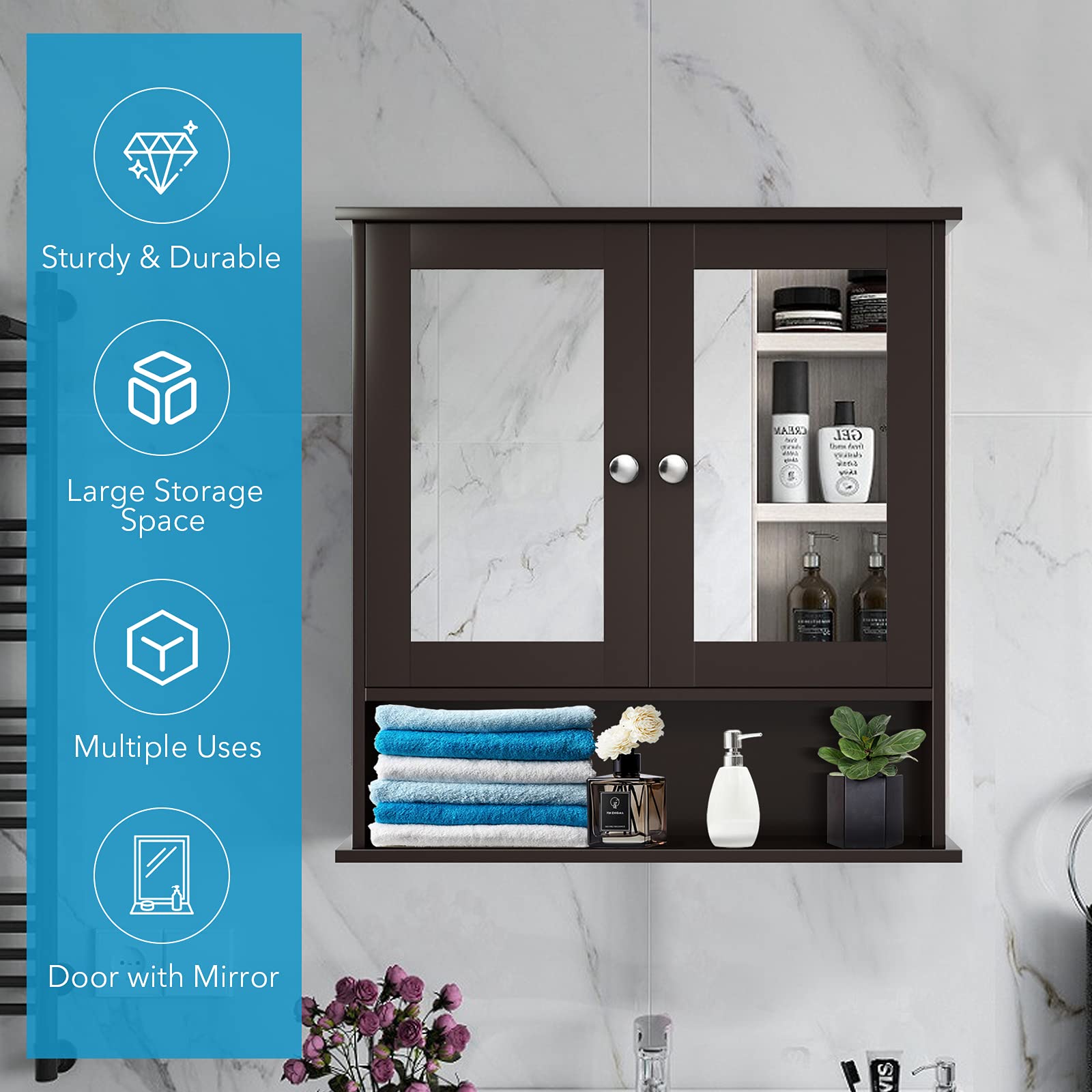 Giantex Medicine Cabinet, Bathroom Wall Cabinet with 2 Mirrored Doors, Adjustable Shelf