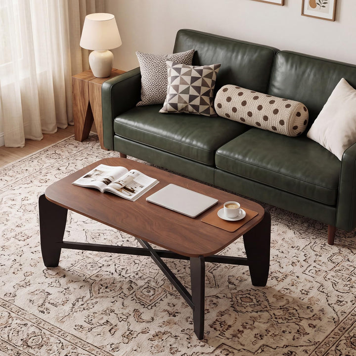 GIANTEX 35.5" Solid Rubber Wood Coffee Table with Round Corners